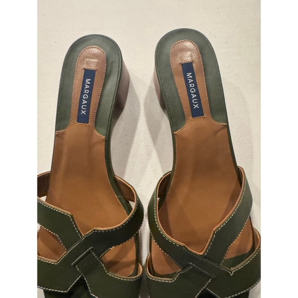 MARGAUX The MX 35 Olive Calf Leather Block Heel Sandals Size 11 - Picture 8 of 11
